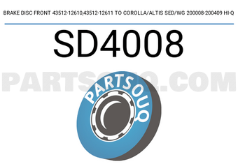 Hi-Q SD4008 BRAKE DISC FRONT 43512-12610,43512-12611 TO COROLLA/ALTIS SED/WG 200008-200409 HI-Q