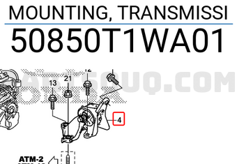 Honda 50850T1WA01 MOUNTING, TRANSMISSI
