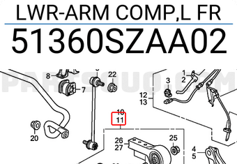 Honda 51360SZAA02 LWR-ARM COMP,L FR