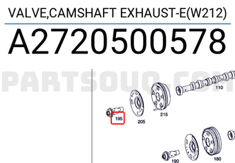 MERCEDES A2720500578 VALVE,CAMSHAFT EXHAUST-E(W212)