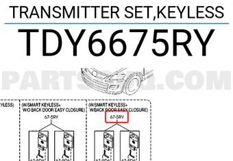 Mazda TDY6675RY TRANSMITTER SET,KEYLESS