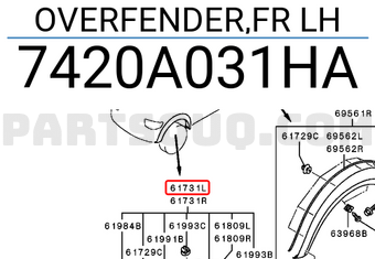 Mitsubishi 7420A031HA OVERFENDER,FR LH