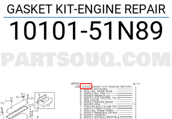 Nissan 1010151N89 GASKET KIT-ENGINE REPAIR