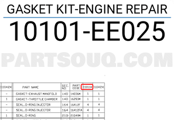 Nissan 10101EE025 GASKET KIT-ENGINE REPAIR