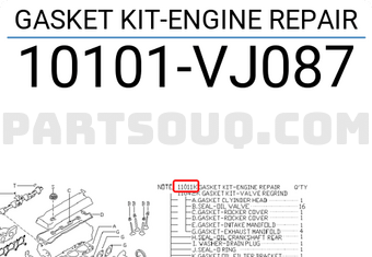 Nissan 10101VJ087 GASKET KIT-ENGINE REPAIR