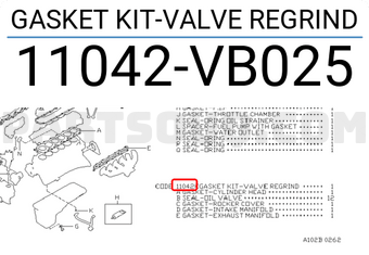 Nissan 11042VB025 GASKET KIT-VALVE REGRIND