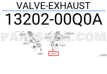 Nissan 1320200Q0A VALVE-EXHAUST