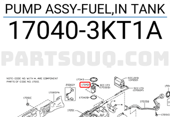Nissan 170403KT1A PUMP ASSY-FUEL,IN TANK