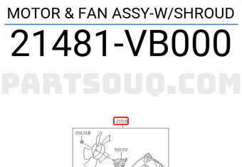 Nissan 21481VB000 MOTOR & FAN ASSY-W/SHROUD