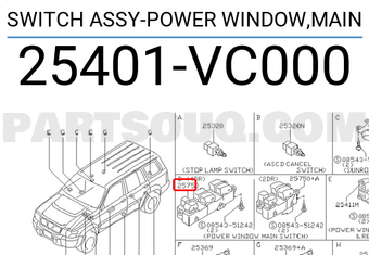 Nissan 25401VC000 SWITCH ASSY-POWER WINDOW,MAIN