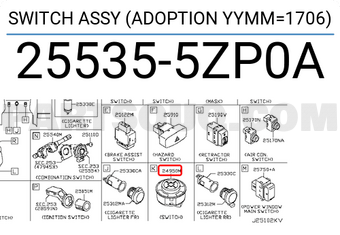 Nissan 255355ZP0A SWITCH ASSY (ADOPTION YYMM=1706)