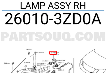 Nissan 260103ZD0A LAMP ASSY RH