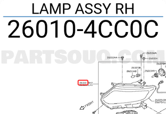 Nissan 260104CC0C LAMP ASSY RH
