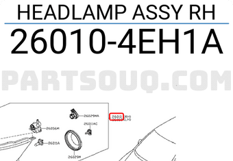 Nissan 260104EH1A HEADLAMP ASSY RH