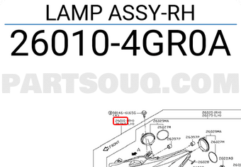 Nissan 260104GR0A LAMP ASSY-RH