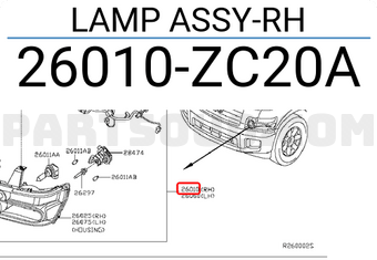 Nissan 26010ZC20A LAMP ASSY-RH