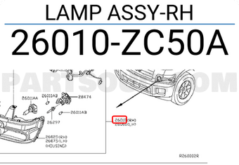 Nissan 26010ZC50A LAMP ASSY-RH