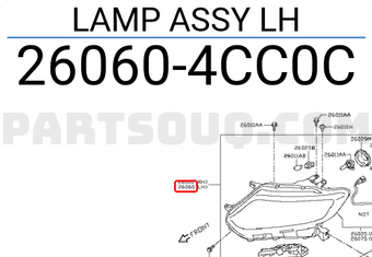 Nissan 260604CC0C LAMP ASSY LH
