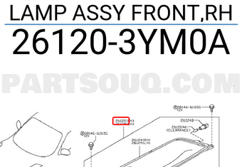 Nissan 261203YM0A LAMP ASSY FRONT,RH