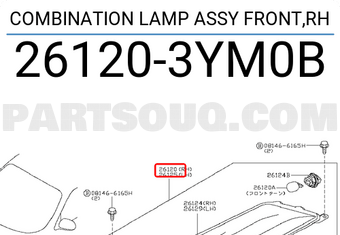 Nissan 261203YM0B COMBINATION LAMP ASSY FRONT,RH