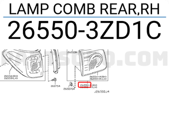 Nissan 265503ZD1C LAMP COMB REAR,RH