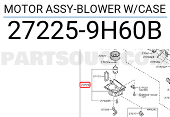 Nissan 272259H60B MOTOR ASSY-BLOWER W/CASE
