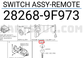 Nissan 282689F973 SWITCH ASSY-REMOTE