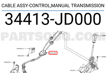Nissan 34413JD000 CABLE ASSY-CONTROL,MANUAL TRANSMISSION