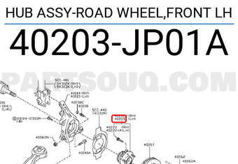 Nissan 40203JP01A HUB ASSY-ROAD WHEEL,FRONT LH