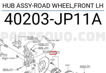 Nissan 40203JP11A HUB ASSY-ROAD WHEEL,FRONT LH