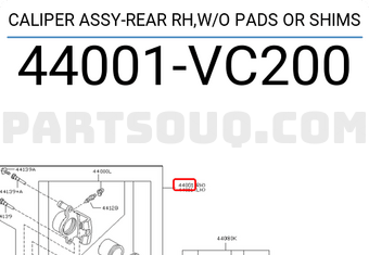 Nissan 44001VC200 CALIPER ASSY-REAR RH,W/O PADS OR SHIMS