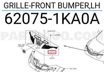 Nissan 620751KA0A GRILLE-FRONT BUMPER,LH