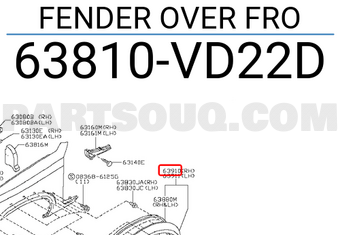 Nissan 63810VD22D FENDER OVER FRO