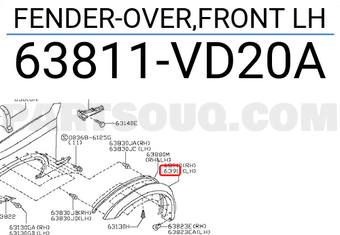 Nissan 63811VD20A FENDER-OVER,FRONT LH