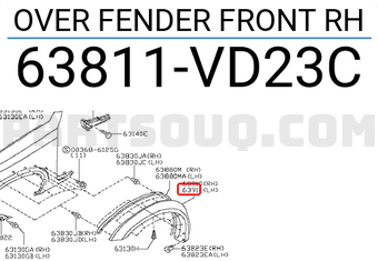 Nissan 63811VD23C OVER FENDER FRONT RH