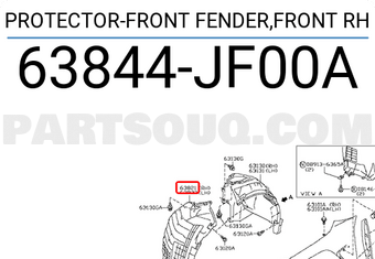 Nissan 63844JF00A PROTECTOR-FRONT FENDER,FRONT RH