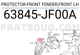 Nissan 63845JF00A PROTECTOR-FRONT FENDER,FRONT LH