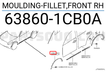 Nissan 638601CB0A MOULDING-FILLET,FRONT RH
