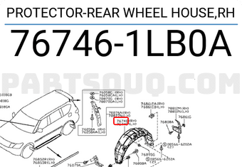 Nissan 767461LB0A PROTECTOR-REAR WHEEL HOUSE,RH