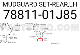 Nissan 7881101J85 MUDGUARD SET-REAR,LH