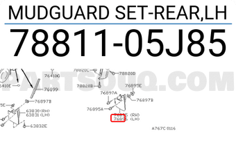 Nissan 7881105J85 MUDGUARD SET-REAR,LH