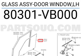 Nissan 80301VB000 GLASS ASSY-DOOR WINDOW,LH