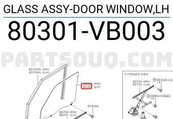 Nissan 80301VB003 GLASS ASSY-DOOR WINDOW,LH