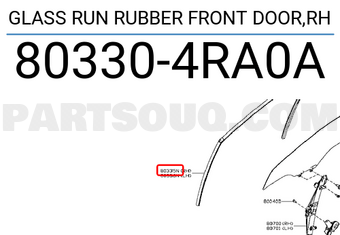 Nissan 803304RA0A GLASS RUN RUBBER FRONT DOOR,RH