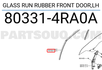 Nissan 803314RA0A GLASS RUN RUBBER FRONT DOOR,LH
