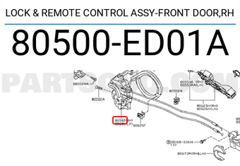 Nissan 80500ED01A LOCK & REMOTE CONTROL ASSY-FRONT DOOR,RH