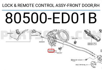 Nissan 80500ED01B LOCK & REMOTE CONTROL ASSY-FRONT DOOR,RH