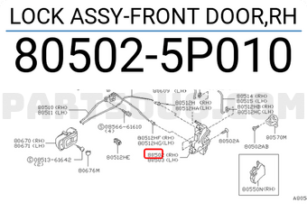 Nissan 805025P010 LOCK ASSY-FRONT DOOR,RH