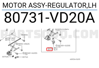 Nissan 80731VD20A MOTOR ASSY-REGULATOR,LH
