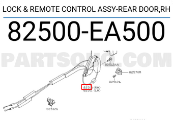 Nissan 82500EA500 LOCK & REMOTE CONTROL ASSY-REAR DOOR,RH